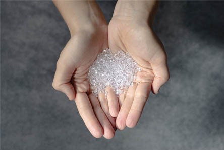 Plastic pellets in hands