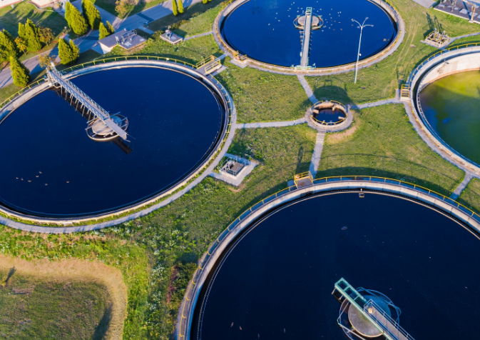 Large circle containers of water