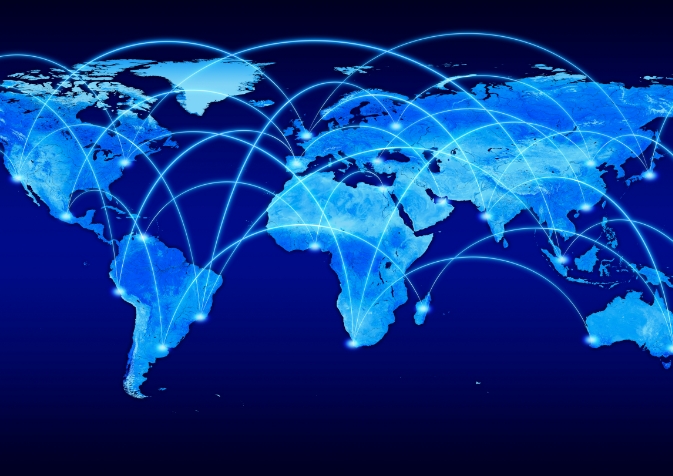 World map with lines between locations